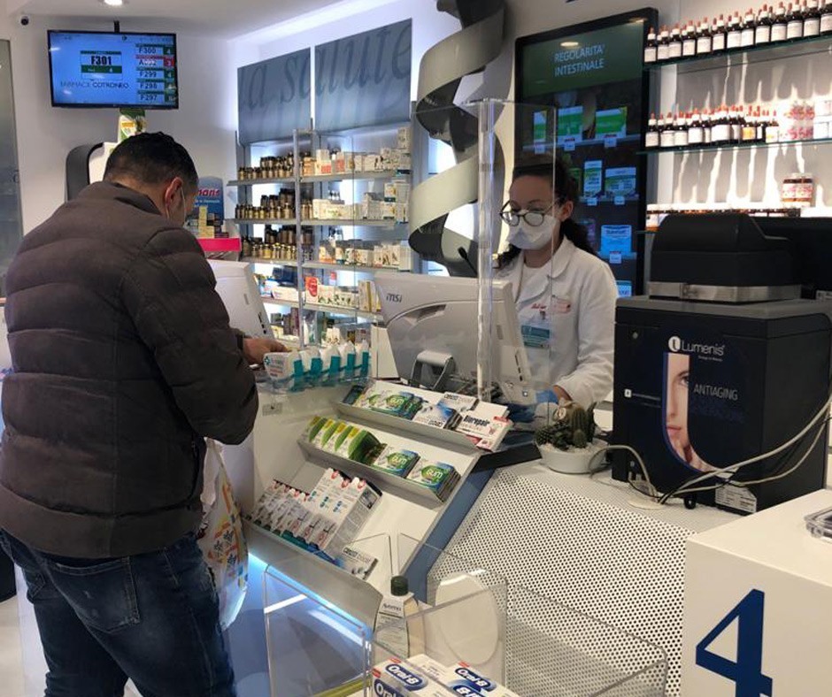 Transparent screen for pharmacy counter