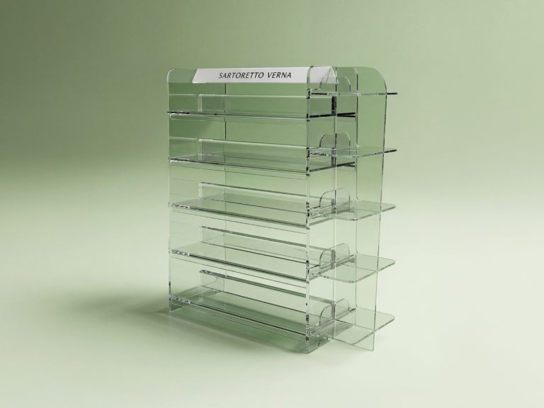 Plexiglass gondola go plexi horizontal shelves furniture Sartoretto Verna Pharmacy