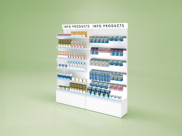 Gondola shelf unit RAL 8 mobili arredamento Farmacia Sartoretto Verna