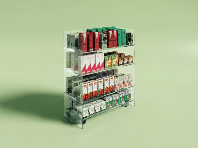 Plexiglass gondola plexicube furniture furnishing Sartoretto Verna Pharmacy